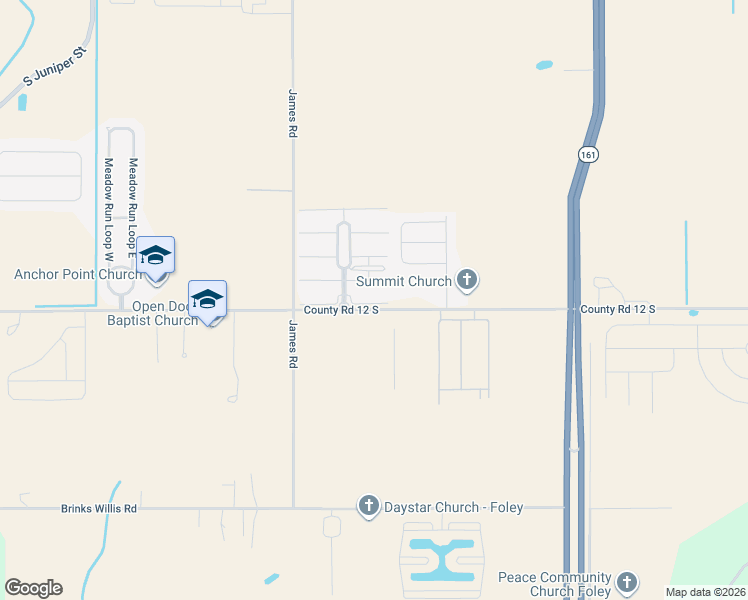 map of restaurants, bars, coffee shops, grocery stores, and more near 927 Periwinkle Lane in Foley