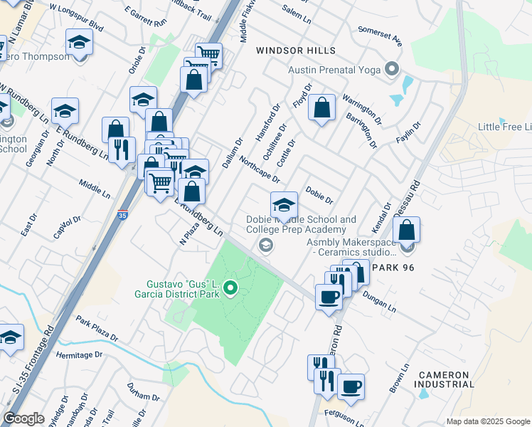 map of restaurants, bars, coffee shops, grocery stores, and more near 1200 East Rundberg Lane in Austin