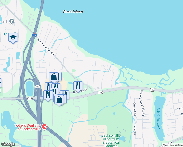 map of restaurants, bars, coffee shops, grocery stores, and more near 2146 Saye Drive in Jacksonville