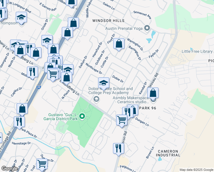 map of restaurants, bars, coffee shops, grocery stores, and more near 1201-1299 Tartan Lane in Austin