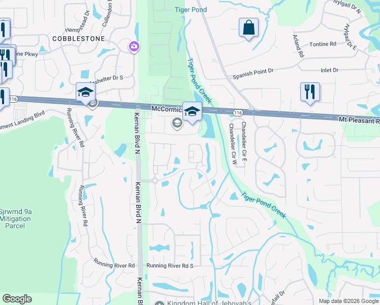 map of restaurants, bars, coffee shops, grocery stores, and more near 1714 Forest Lake Circle West in Jacksonville