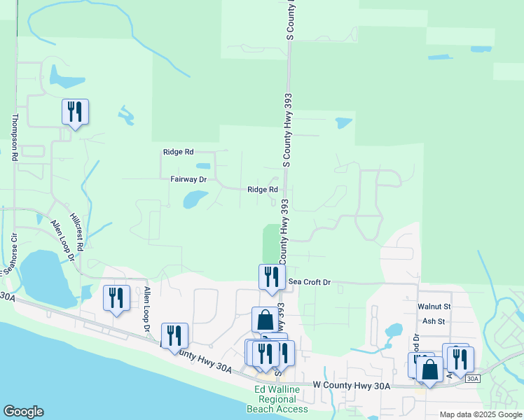 map of restaurants, bars, coffee shops, grocery stores, and more near 73 Sara Circle in Santa Rosa Beach