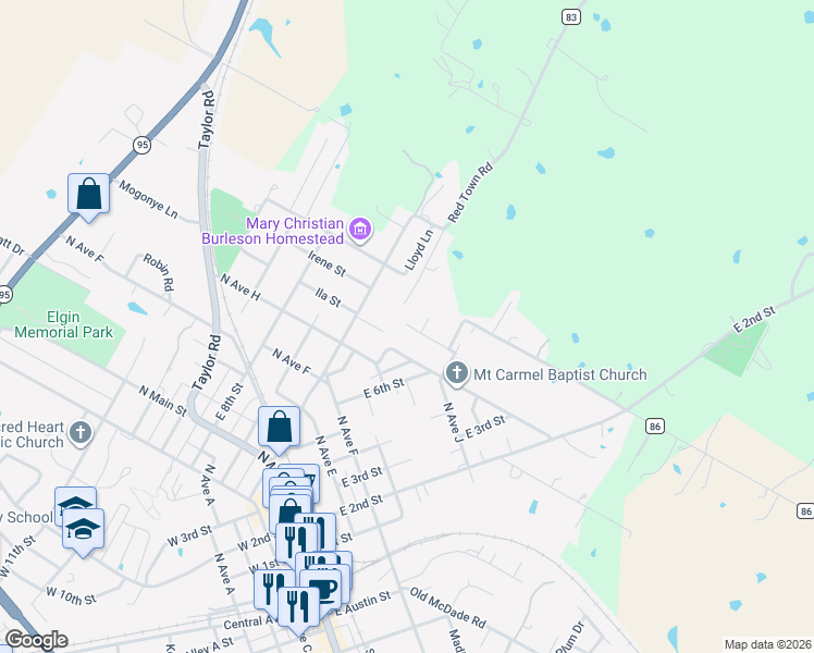 map of restaurants, bars, coffee shops, grocery stores, and more near 625 Arthur Street in Elgin