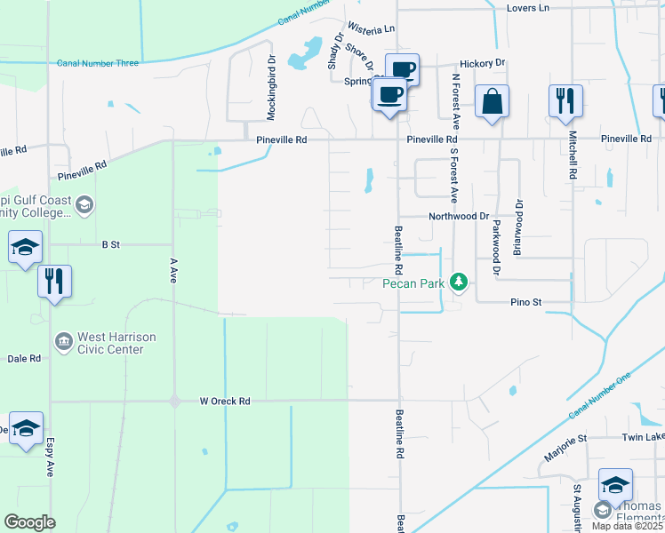 map of restaurants, bars, coffee shops, grocery stores, and more near 5043 Beatline Rd in Long Beach