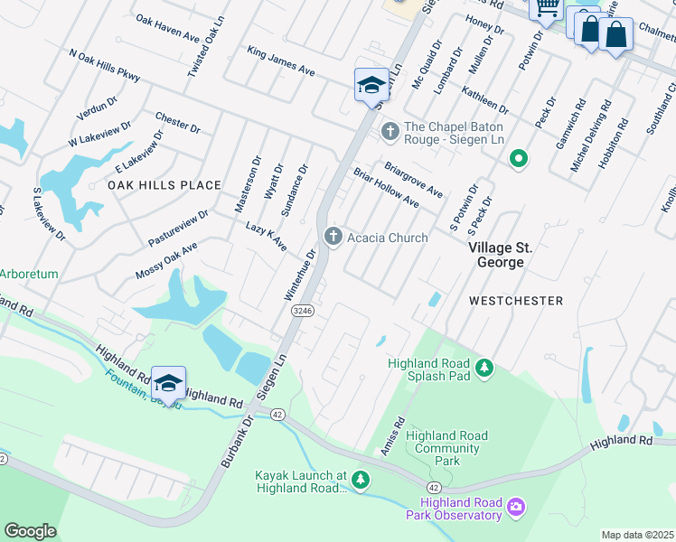 map of restaurants, bars, coffee shops, grocery stores, and more near 13212 Briarbend Avenue in Baton Rouge