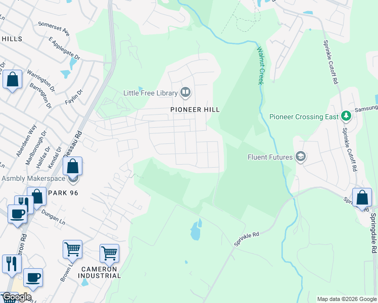 map of restaurants, bars, coffee shops, grocery stores, and more near 10301 Hatton Hill Court in Austin