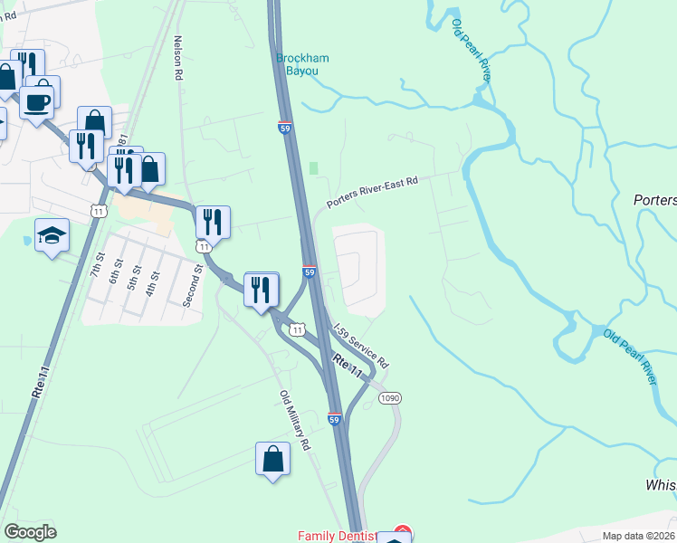 map of restaurants, bars, coffee shops, grocery stores, and more near Concerd Loop in Pearl River
