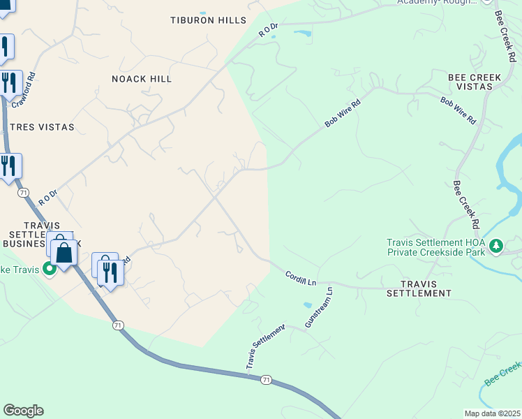 map of restaurants, bars, coffee shops, grocery stores, and more near 4403 Bob Wire Road in Spicewood