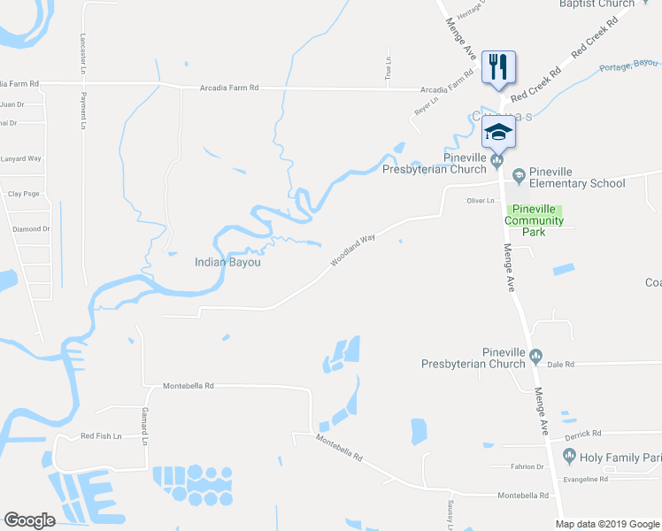 map of restaurants, bars, coffee shops, grocery stores, and more near 23117 Woodland Way in Pass Christian