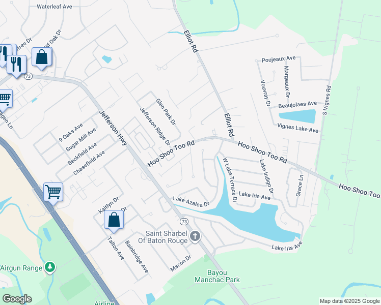 map of restaurants, bars, coffee shops, grocery stores, and more near 17898 Doc Bar Avenue in Baton Rouge
