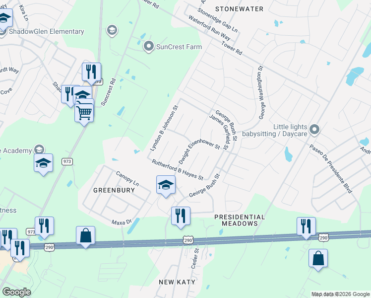 map of restaurants, bars, coffee shops, grocery stores, and more near 12516 Franklin D Roosevelt Street in Manor