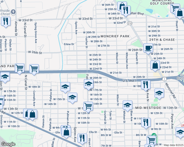 map of restaurants, bars, coffee shops, grocery stores, and more near 1738 21st Street West in Jacksonville