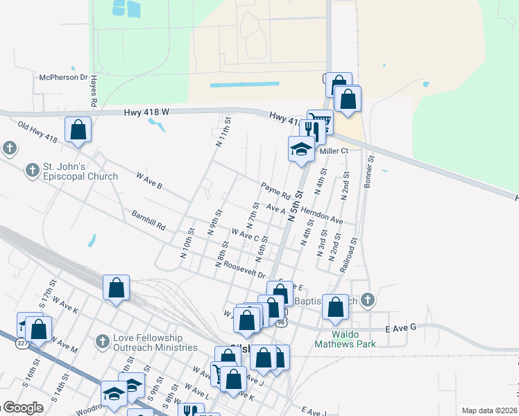 map of restaurants, bars, coffee shops, grocery stores, and more near 1005 North 7th Street in Silsbee