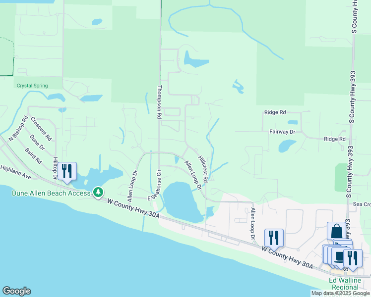 map of restaurants, bars, coffee shops, grocery stores, and more near 55 Golf Club Drive in Santa Rosa Beach