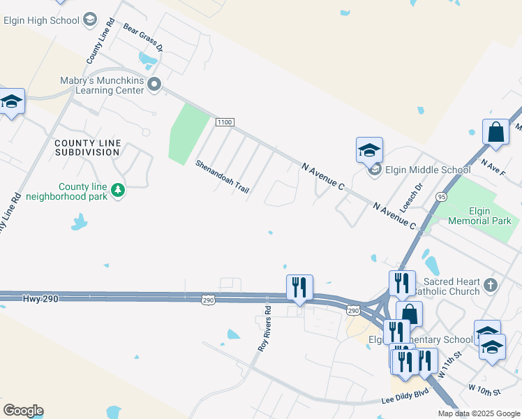 map of restaurants, bars, coffee shops, grocery stores, and more near 323 Gettysburg Loop in Elgin
