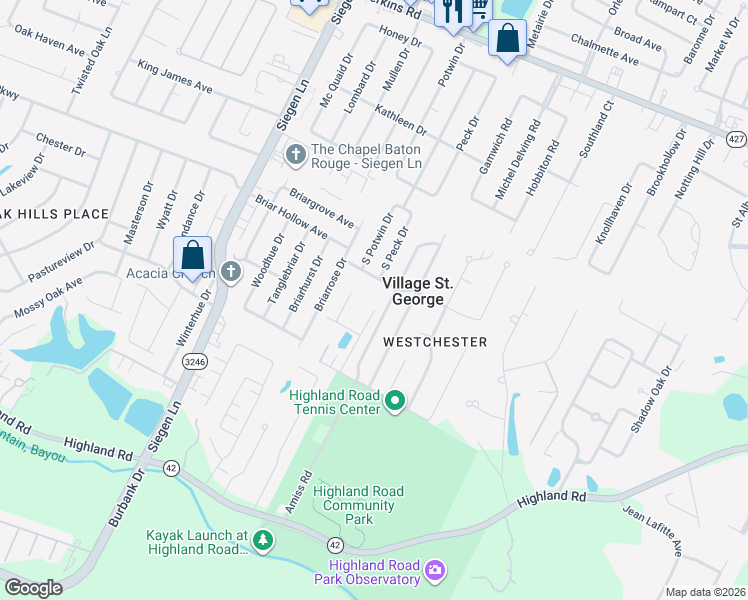 map of restaurants, bars, coffee shops, grocery stores, and more near 13489 North Amiss Road in Baton Rouge