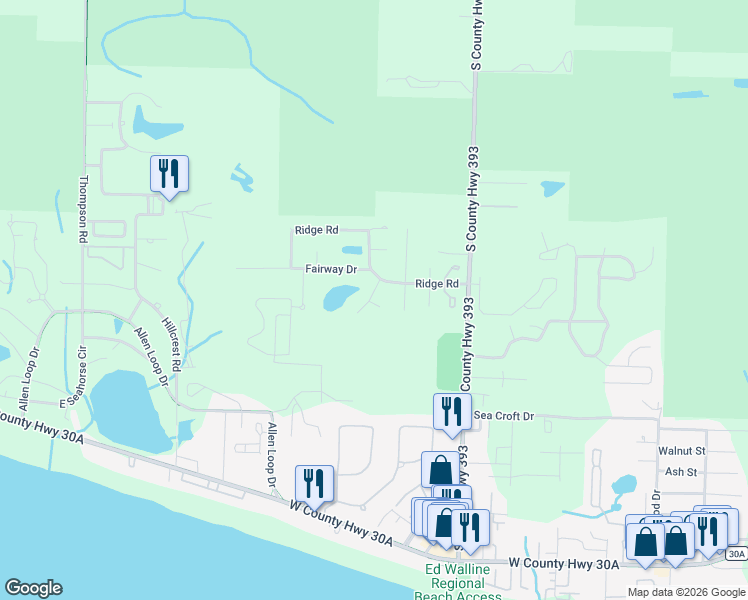 map of restaurants, bars, coffee shops, grocery stores, and more near 15 Fox Circle in Santa Rosa Beach