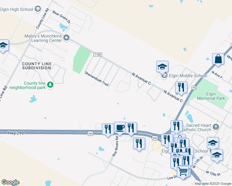 map of restaurants, bars, coffee shops, grocery stores, and more near 323 Gettysburg Loop in Elgin
