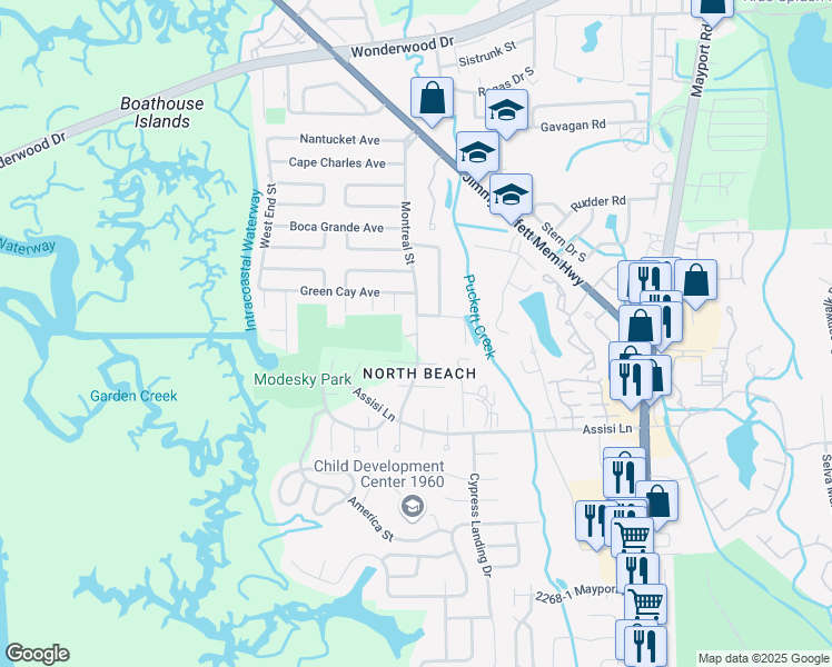 map of restaurants, bars, coffee shops, grocery stores, and more near 903 Yorktown Circle in Jacksonville