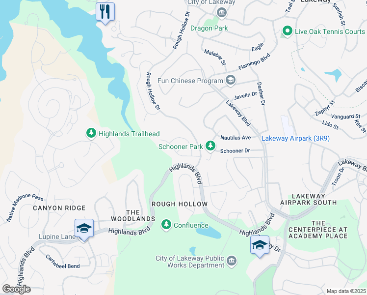 map of restaurants, bars, coffee shops, grocery stores, and more near 105 Curacao Court in Austin