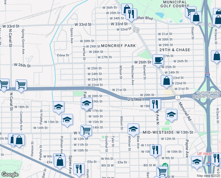 map of restaurants, bars, coffee shops, grocery stores, and more near 1586 West 22nd Street in Jacksonville