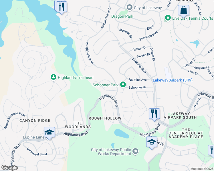 map of restaurants, bars, coffee shops, grocery stores, and more near 105 Curacao Court in Austin