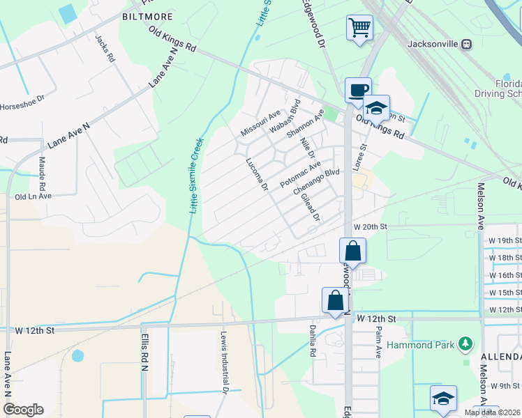 map of restaurants, bars, coffee shops, grocery stores, and more near 5433 Chenango Boulevard in Jacksonville