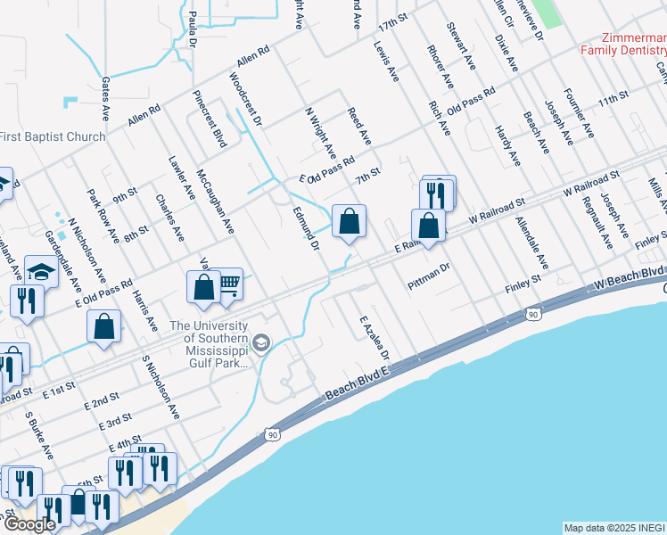 map of restaurants, bars, coffee shops, grocery stores, and more near 100 Edmund Drive in Long Beach
