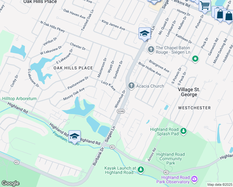 map of restaurants, bars, coffee shops, grocery stores, and more near 10215 Rustic Oak Drive in Baton Rouge
