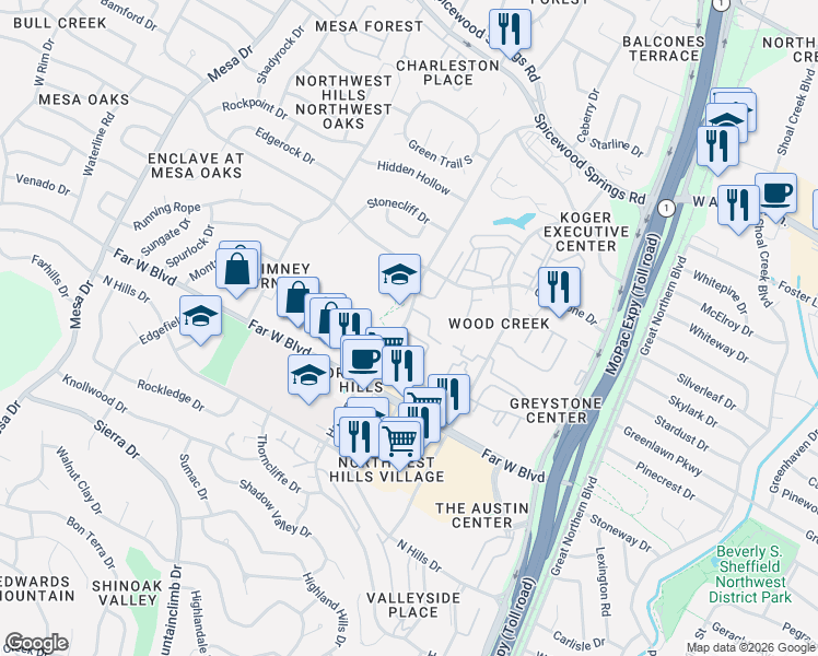 map of restaurants, bars, coffee shops, grocery stores, and more near 7205 Hart Lane in Austin