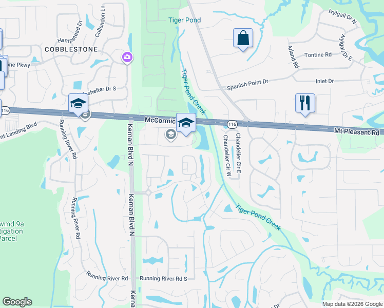 map of restaurants, bars, coffee shops, grocery stores, and more near 12427 Forest Lake Circle East in Jacksonville