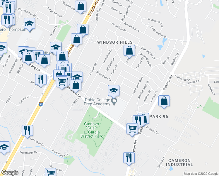 map of restaurants, bars, coffee shops, grocery stores, and more near 9604 Teasdale Terrace in Austin