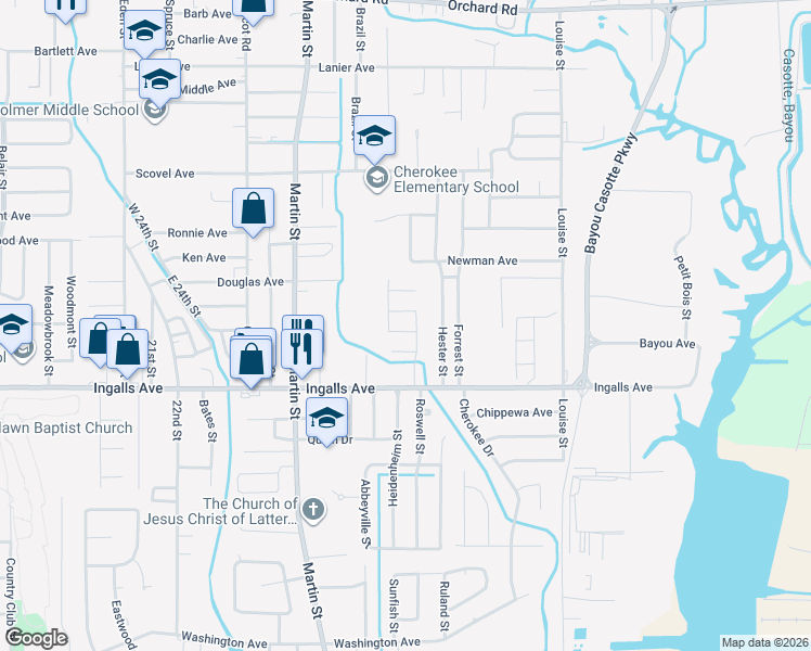 map of restaurants, bars, coffee shops, grocery stores, and more near 4219 Edna Ave in Pascagoula
