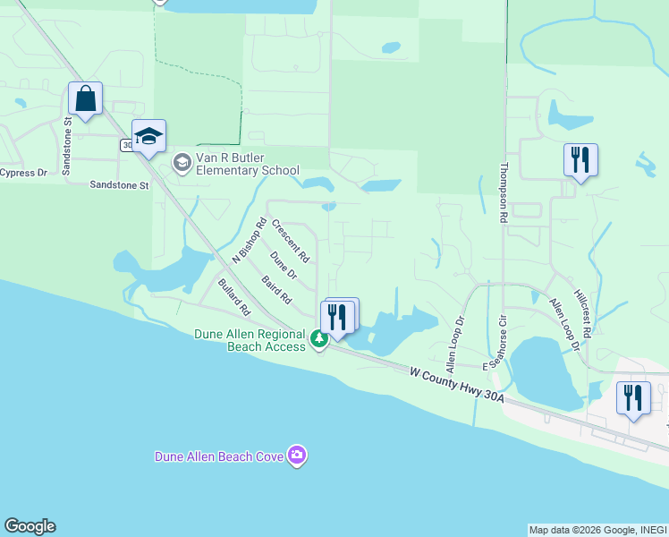 map of restaurants, bars, coffee shops, grocery stores, and more near 19 Clear Lane in Santa Rosa Beach