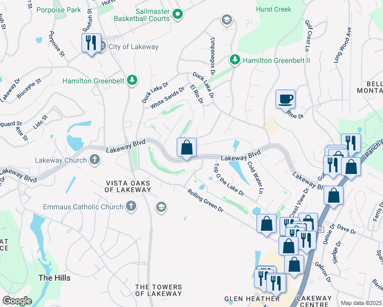map of restaurants, bars, coffee shops, grocery stores, and more near 2002 Lakeway Boulevard in Lakeway