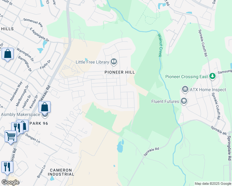map of restaurants, bars, coffee shops, grocery stores, and more near 10301 Hatton Hill Court in Austin