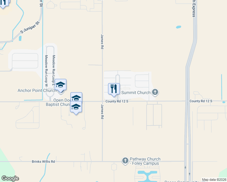 map of restaurants, bars, coffee shops, grocery stores, and more near 1013 Snapdragon Lane in Foley