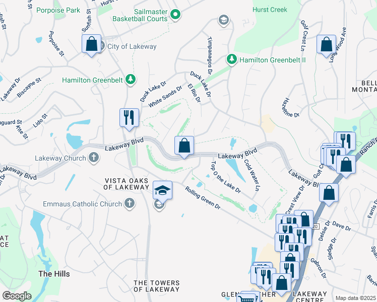 map of restaurants, bars, coffee shops, grocery stores, and more near 2002 Lakeway Boulevard in Lakeway