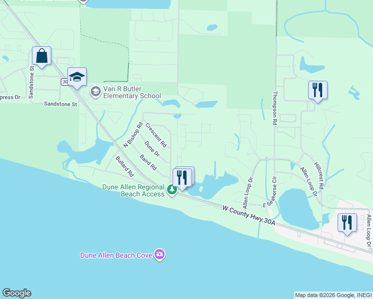 map of restaurants, bars, coffee shops, grocery stores, and more near 19 Clear Lane in Santa Rosa Beach