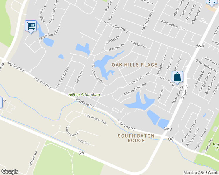 map of restaurants, bars, coffee shops, grocery stores, and more near 550 Oak Hills Parkway in Baton Rouge