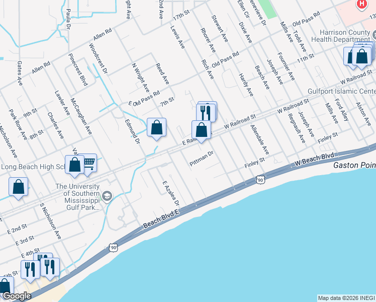 map of restaurants, bars, coffee shops, grocery stores, and more near 925 East 1st Street in Long Beach