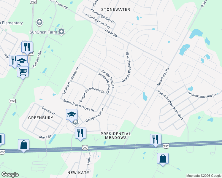 map of restaurants, bars, coffee shops, grocery stores, and more near 13713 James Garfield Street in Manor