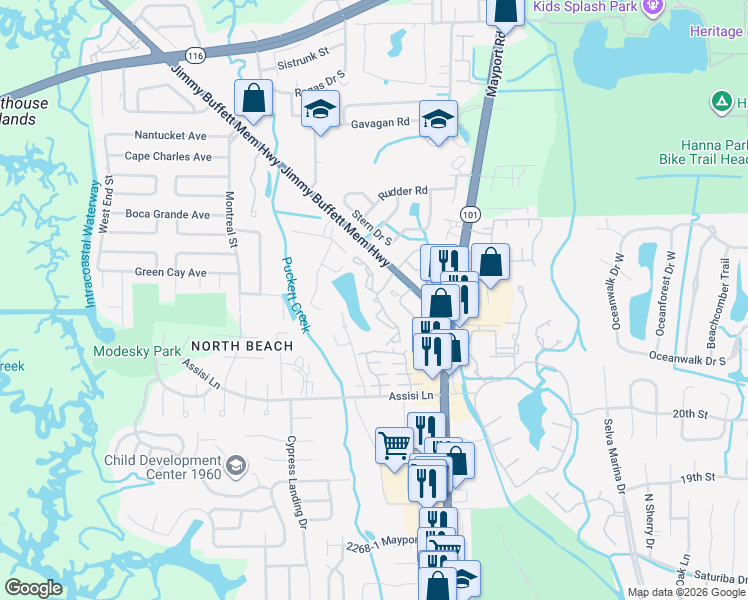 map of restaurants, bars, coffee shops, grocery stores, and more near 2610 State Road A1a in Atlantic Beach