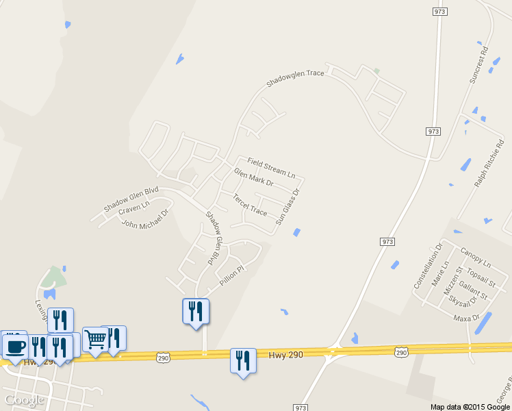 map of restaurants, bars, coffee shops, grocery stores, and more near 13709 Tercel Trace in Manor