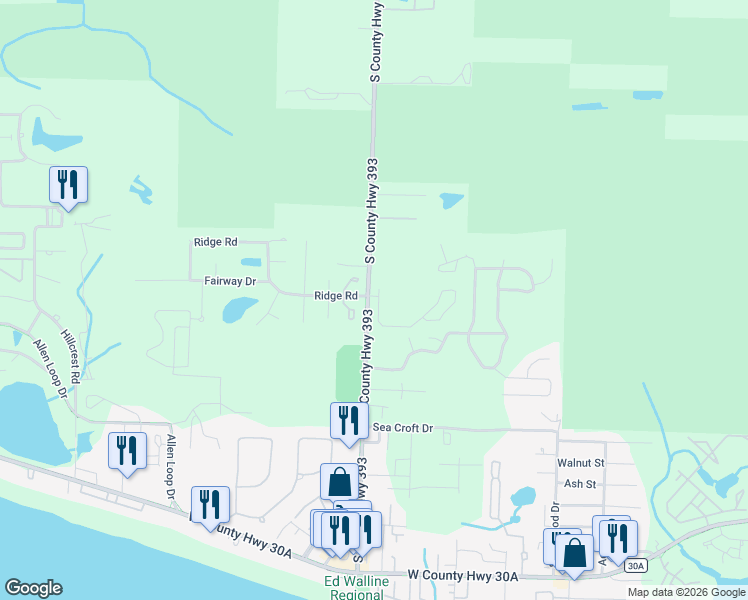 map of restaurants, bars, coffee shops, grocery stores, and more near 10 Ridgewalk Lane in Santa Rosa Beach