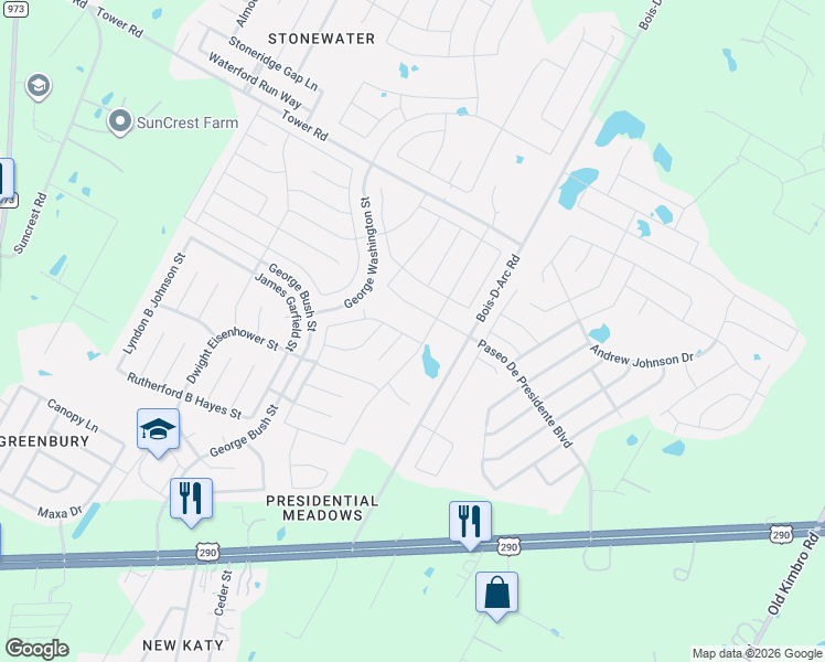 map of restaurants, bars, coffee shops, grocery stores, and more near 14202 Theodore Roosevelt Street in Manor