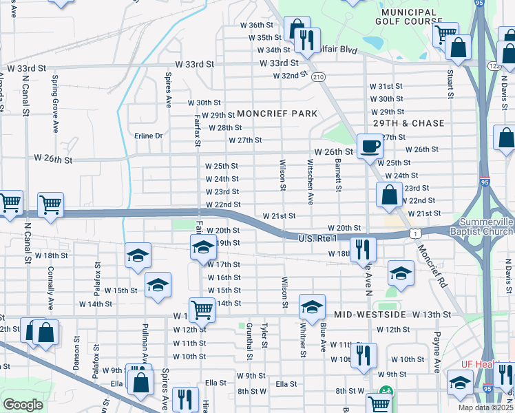 map of restaurants, bars, coffee shops, grocery stores, and more near 1586 West 22nd Street in Jacksonville