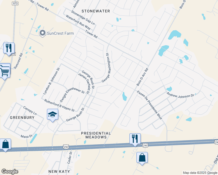 map of restaurants, bars, coffee shops, grocery stores, and more near 12913 Fireside Chat Street in Manor