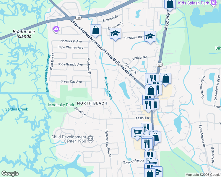 map of restaurants, bars, coffee shops, grocery stores, and more near 1211 Sandy Dune Drive in Jacksonville