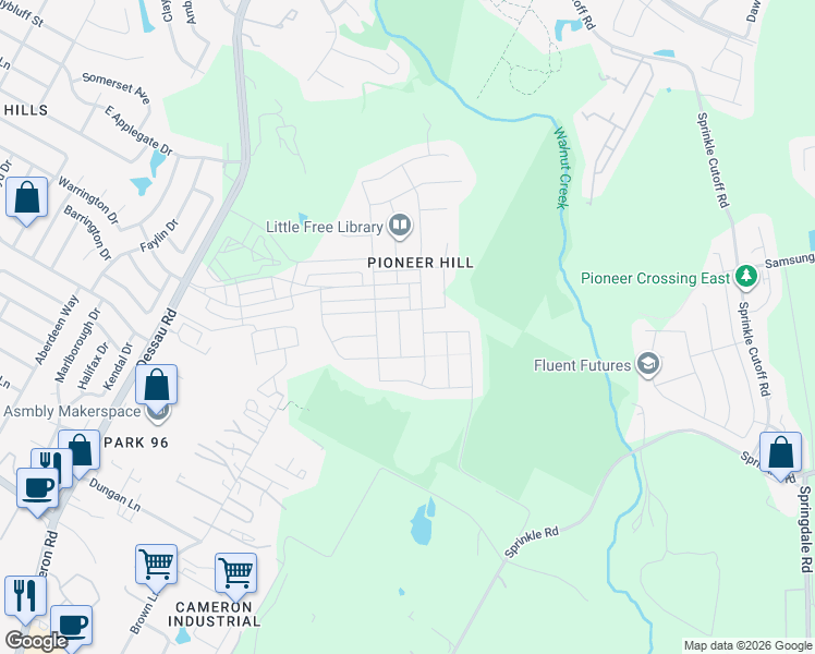 map of restaurants, bars, coffee shops, grocery stores, and more near 10301 Hatton Hill Court in Austin